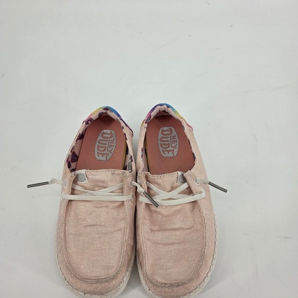 Hey Dude Wendy Youth Sparkle Pink Loafers Comfort Shoes Size K13 - Picture 2 of 5